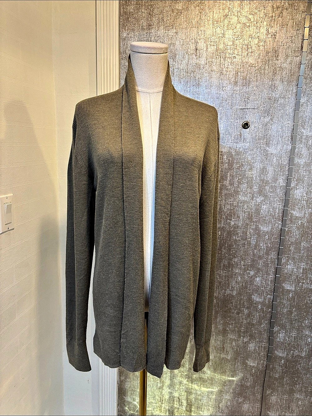 AllSaints Mode Merino Open Cardigan Gray/olive Medium